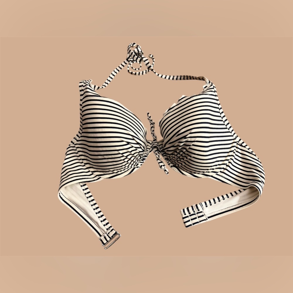 H&M Navy and White Striped Bikini Top, Size 38D
